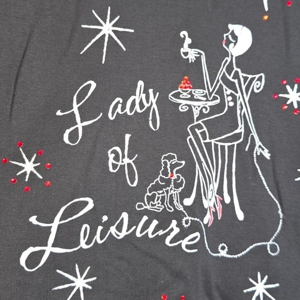 Lady of Leisure‎ Black 3/4 sleeve tshirt Nicole Miller Nicki Size Large Bling